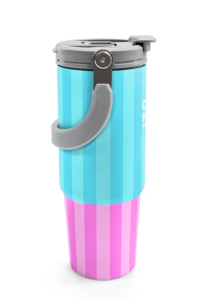 Coral High Renkli Çizgili Desenli Pipetli ve Direkt İçim Çelik Termos 900 ml 38747 - 6