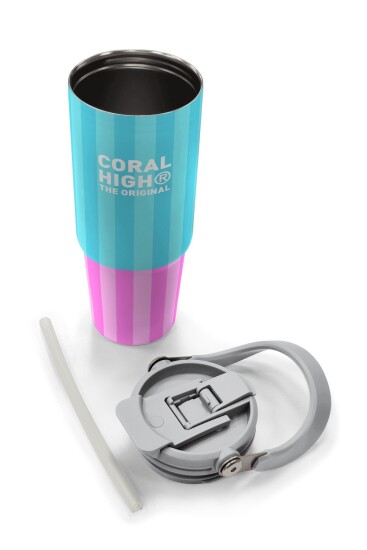 Coral High Renkli Çizgili Desenli Pipetli ve Direkt İçim Çelik Termos 900 ml 38747 - 8