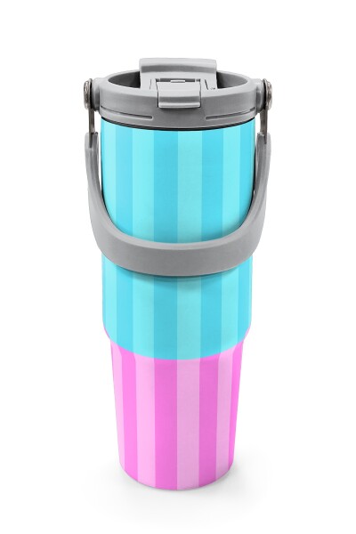 Coral High Renkli Çizgili Desenli Pipetli ve Direkt İçim Çelik Termos 900 ml 38747 - 7