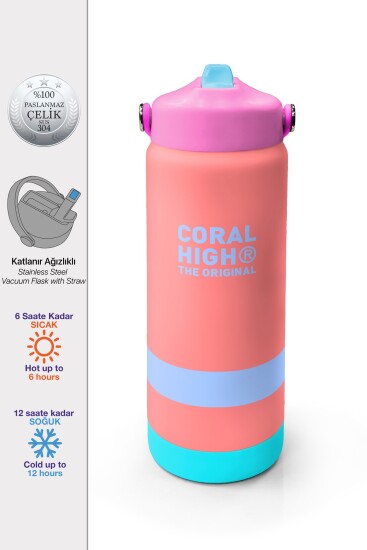 Coral High Renkli Desenli Katlanır Ağızlıklı Çelik Termos 650 ml 38363 - Coral High