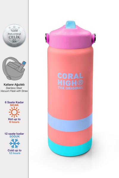 Coral High Renkli Desenli Katlanır Ağızlıklı Çelik Termos 650 ml 38363 - 1