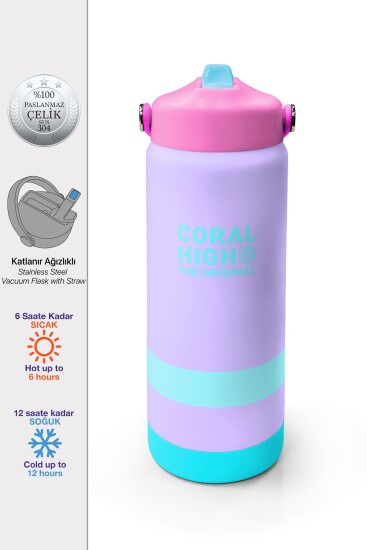 Coral High Renkli Desenli Katlanır Ağızlıklı Çelik Termos 650 ml 38366 - Coral High