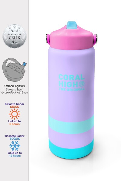 Coral High Renkli Desenli Katlanır Ağızlıklı Çelik Termos 650 ml 38366 - 1