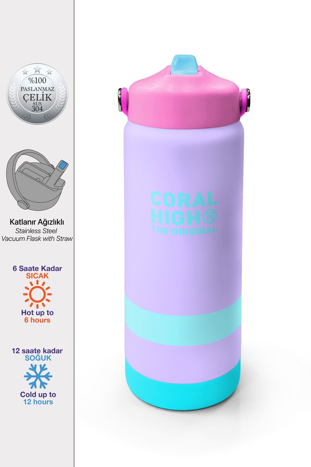 Coral High Renkli Desenli Katlanır Ağızlıklı Çelik Termos 650 ml 38366