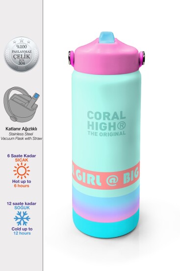 Coral High Renkli Desenli Katlanır Ağızlıklı Çelik Termos 650 ml 38372 