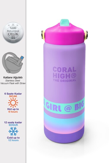 Coral High Renkli Desenli Katlanır Ağızlıklı Çelik Termos 650 ml 38374 