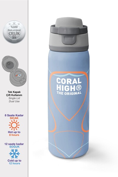 Coral High Renkli Desenli Pipetli ve Direkt İçim Çelik Termos 800 ml 38570 - 1