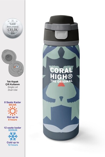 Coral High Renkli Desenli Pipetli ve Direkt İçim Çelik Termos 800 ml 38575 - 1