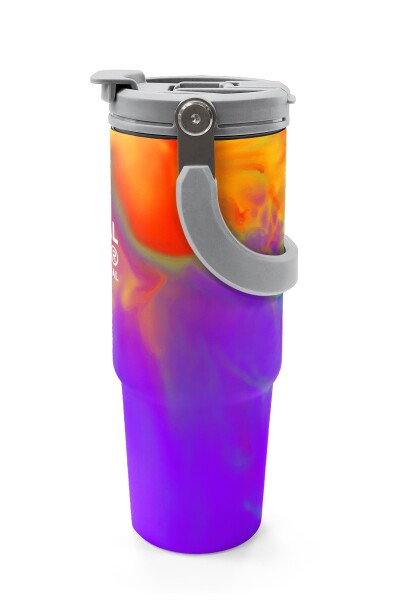 Coral High Renkli Desenli Pipetli ve Direkt İçim Çelik Termos 900 ml 38738 - 5