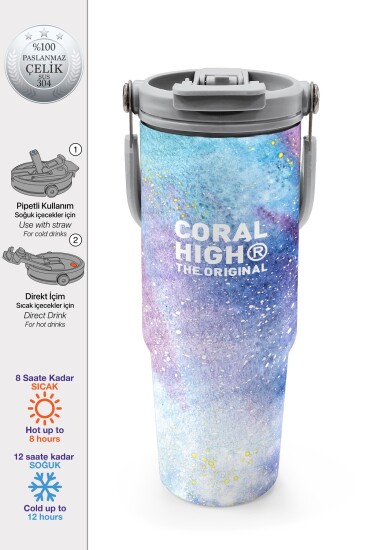 Coral High Renkli Desenli Pipetli ve Direkt İçim Çelik Termos 900 ml 38740 - Coral High