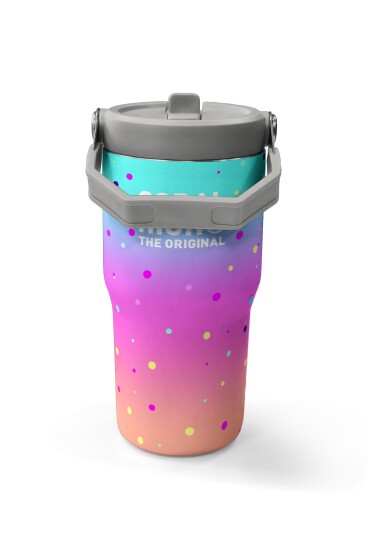 Coral High Renkli Dondurmalı Kedi Desenli Katlanır Ağızlıklı Çelik Termos 600 ml 38914 - 5