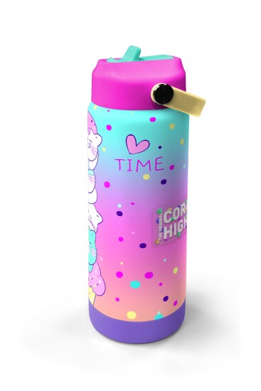 Coral High Renkli Dondurmalı Kedi Desenli Katlanır Ağızlıklı Çelik Termos 650 ml 38384 - 4