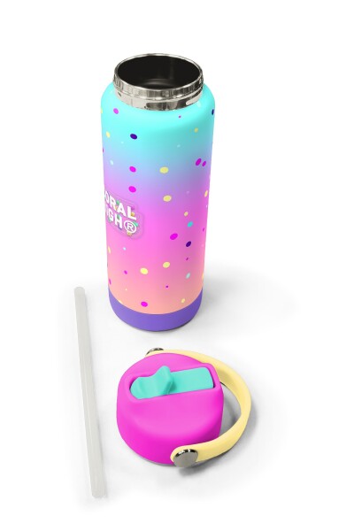 Coral High Renkli Dondurmalı Kedi Desenli Katlanır Ağızlıklı Çelik Termos 650 ml 38384 - 5