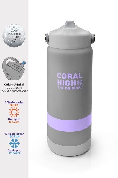 Coral High Renkli Gümüş Desenli Katlanır Ağızlıklı Çelik Termos 650 m 38367 - 1