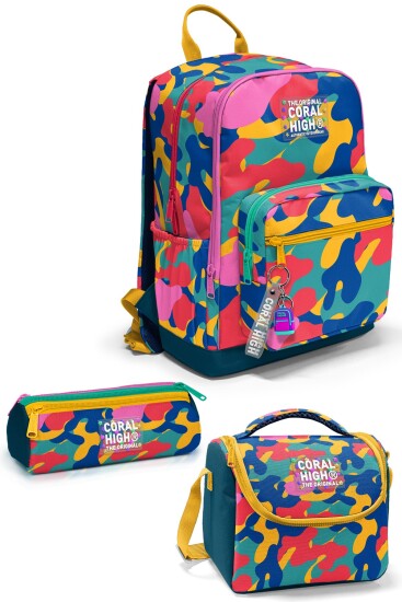 Coral High Renkli Kamuflaj Desenli 3’lü Okul Çanta Seti SET0133232 - Coral High