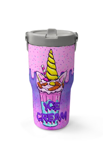 Coral High Renkli Milkshake Desenli Katlanır Ağızlıklı Çelik Termos 600 ml 38913 - 2