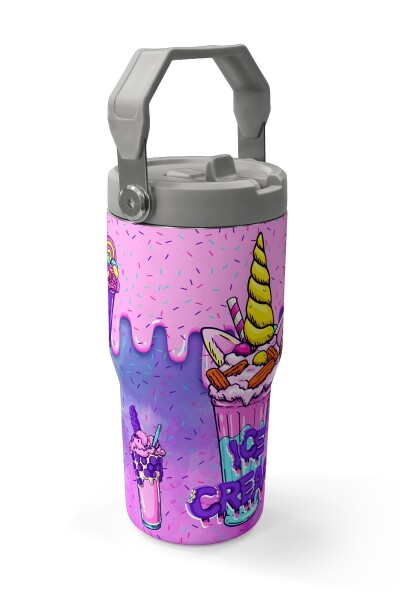 Coral High Renkli Milkshake Desenli Katlanır Ağızlıklı Çelik Termos 600 ml 38913 - 3