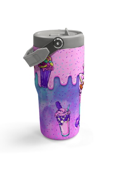 Coral High Renkli Milkshake Desenli Katlanır Ağızlıklı Çelik Termos 600 ml 38913 - 4