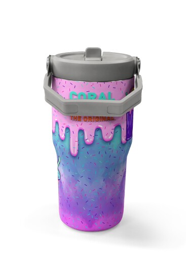 Coral High Renkli Milkshake Desenli Katlanır Ağızlıklı Çelik Termos 600 ml 38913 - 5