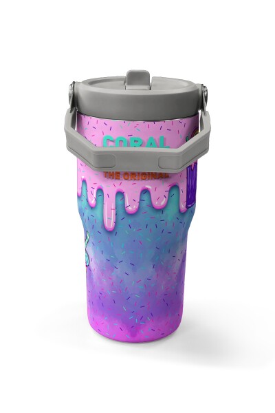 Coral High Renkli Milkshake Desenli Katlanır Ağızlıklı Çelik Termos 600 ml 38913 - 5