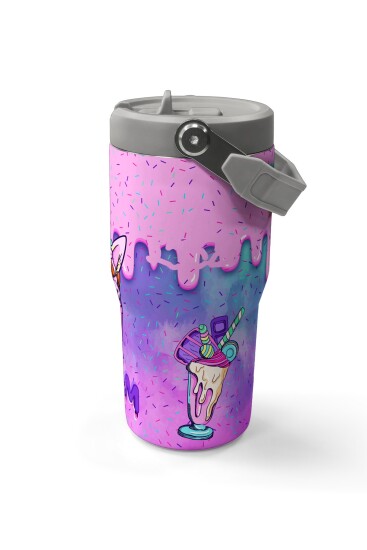 Coral High Renkli Milkshake Desenli Katlanır Ağızlıklı Çelik Termos 600 ml 38913 - 6