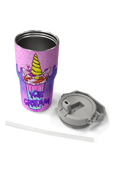Coral High Renkli Milkshake Desenli Katlanır Ağızlıklı Çelik Termos 600 ml 38913 - 7