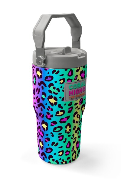 Coral High Renkli Leopar Desenli Katlanır Ağızlıklı Çelik Termos 600 ml 38911 - 3
