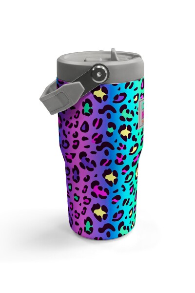 Coral High Renkli Leopar Desenli Katlanır Ağızlıklı Çelik Termos 600 ml 38911 - 4