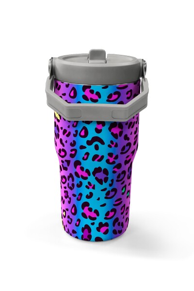 Coral High Renkli Leopar Desenli Katlanır Ağızlıklı Çelik Termos 600 ml 38911 - 5