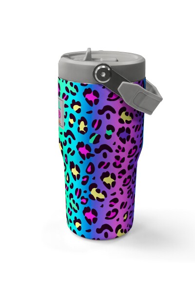 Coral High Renkli Leopar Desenli Katlanır Ağızlıklı Çelik Termos 600 ml 38911 - 6