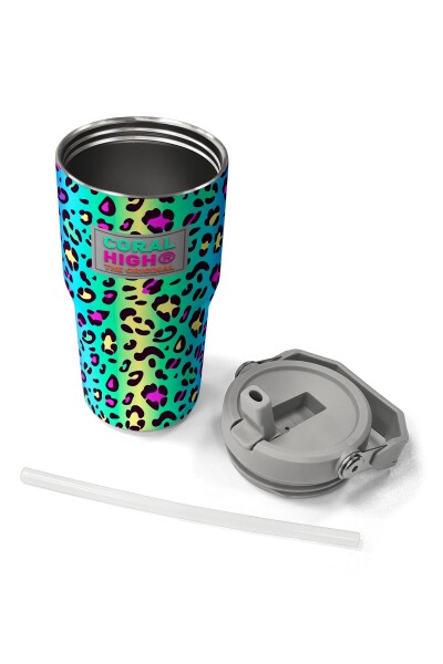 Coral High Renkli Leopar Desenli Katlanır Ağızlıklı Çelik Termos 600 ml 38911 - 7
