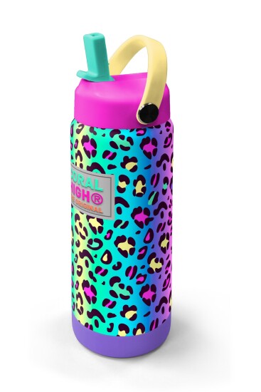 Coral High Renkli Leopar Desenli Katlanır Ağızlıklı Çelik Termos 650 ml 38380 - 2