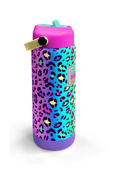 Coral High Renkli Leopar Desenli Katlanır Ağızlıklı Çelik Termos 650 ml 38380 - 3