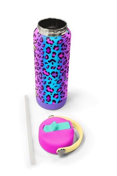 Coral High Renkli Leopar Desenli Katlanır Ağızlıklı Çelik Termos 650 ml 38380 - 5