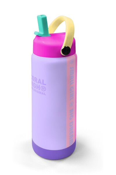 Coral High Renkli Lila Pembe Desenli Katlanır Ağızlıklı Çelik Termos 650 ml 38360 - 2