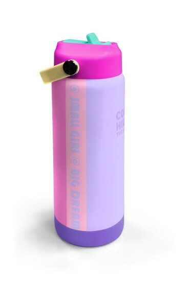 Coral High Renkli Lila Pembe Desenli Katlanır Ağızlıklı Çelik Termos 650 ml 38360 - 3