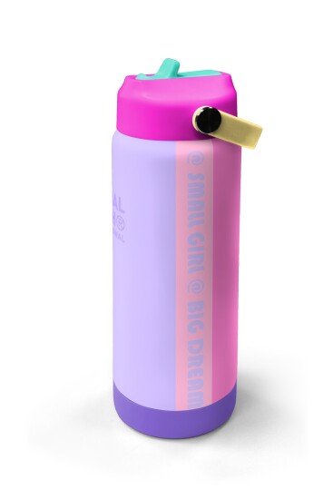 Coral High Renkli Lila Pembe Desenli Katlanır Ağızlıklı Çelik Termos 650 ml 38360 - 4