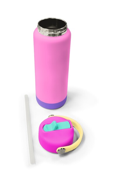 Coral High Renkli Lila Pembe Desenli Katlanır Ağızlıklı Çelik Termos 650 ml 38360 - 5