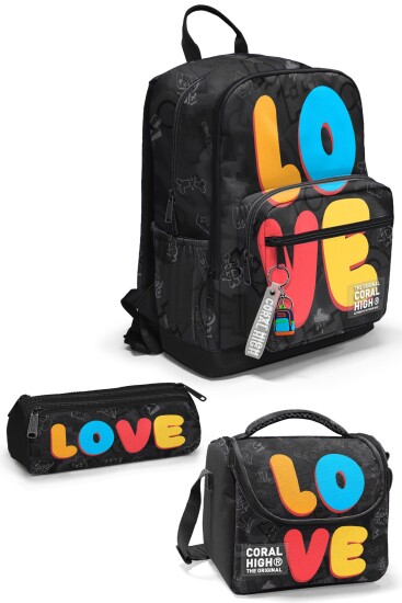 Coral High Renkli Love Desenli 3’lü Okul Çanta Seti SET0133230 