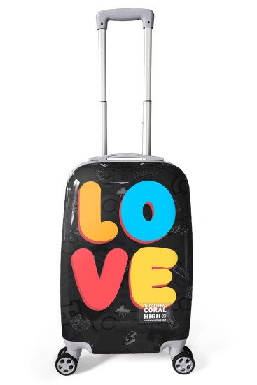 Coral High Renkli Love Desenli Kabin Boy Valiz (50cm) 16558 - 1