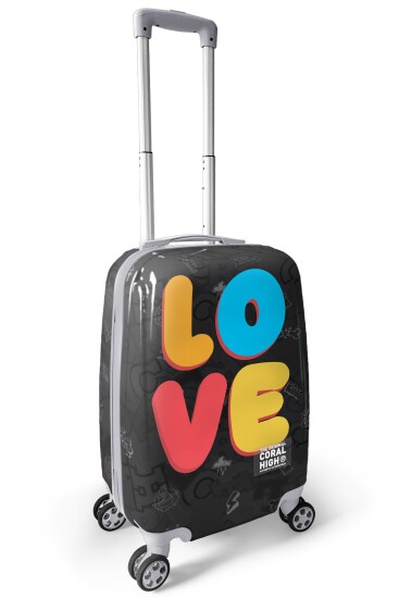 Coral High Renkli Love Desenli Kabin Boy Valiz (50cm) 16558 - 6