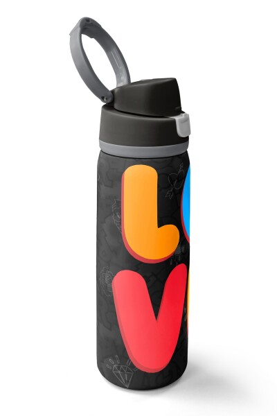 Coral High Renkli Love Desenli Pipetli ve Direkt İçim Çelik Termos 800 ml 38508 - 2