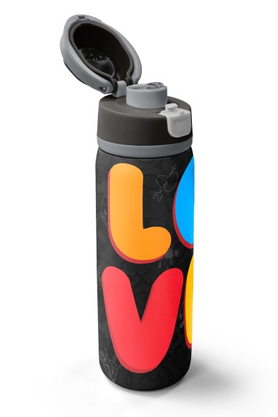 Coral High Renkli Love Desenli Pipetli ve Direkt İçim Çelik Termos 800 ml 38508 - 3