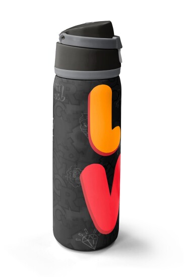 Coral High Renkli Love Desenli Pipetli ve Direkt İçim Çelik Termos 800 ml 38508 - 4