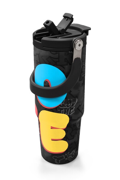 Coral High Renkli Love Desenli Pipetli ve Direkt İçim Çelik Termos 900 ml 38706 - 2