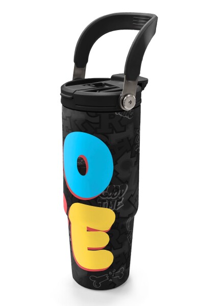 Coral High Renkli Love Desenli Pipetli ve Direkt İçim Çelik Termos 900 ml 38706 - 4