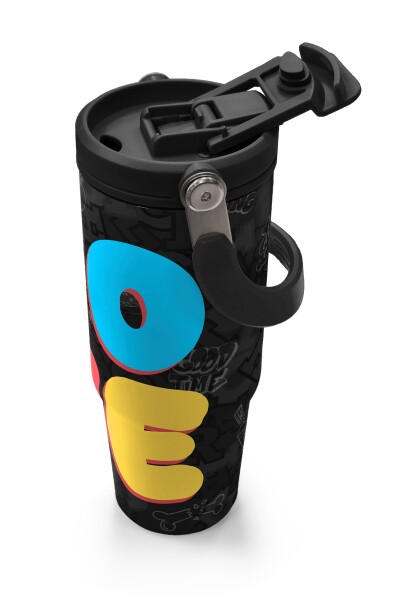Coral High Renkli Love Desenli Pipetli ve Direkt İçim Çelik Termos 900 ml 38706 - 3