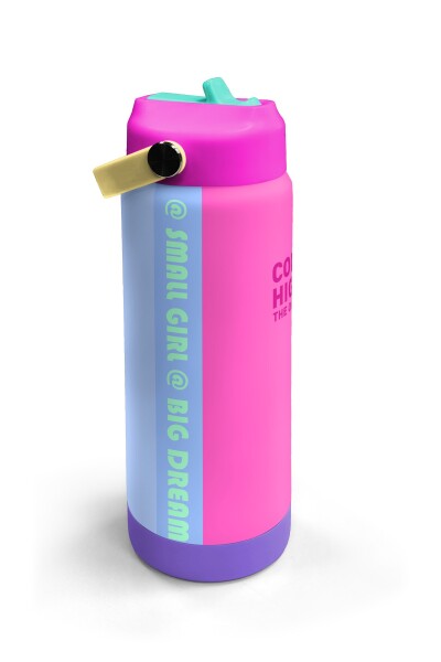 Coral High Renkli Pembe Lila Desenli Katlanır Ağızlıklı Çelik Termos 650 ml 38361 - 3