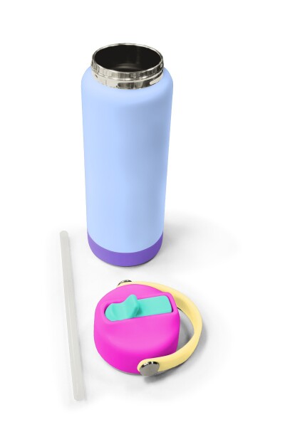 Coral High Renkli Pembe Lila Desenli Katlanır Ağızlıklı Çelik Termos 650 ml 38361 - 5