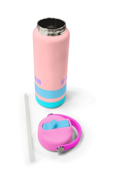 Coral High Renkli Pudra Desenli Katlanır Ağızlıklı Çelik Termos 650 ml 38369 - 5